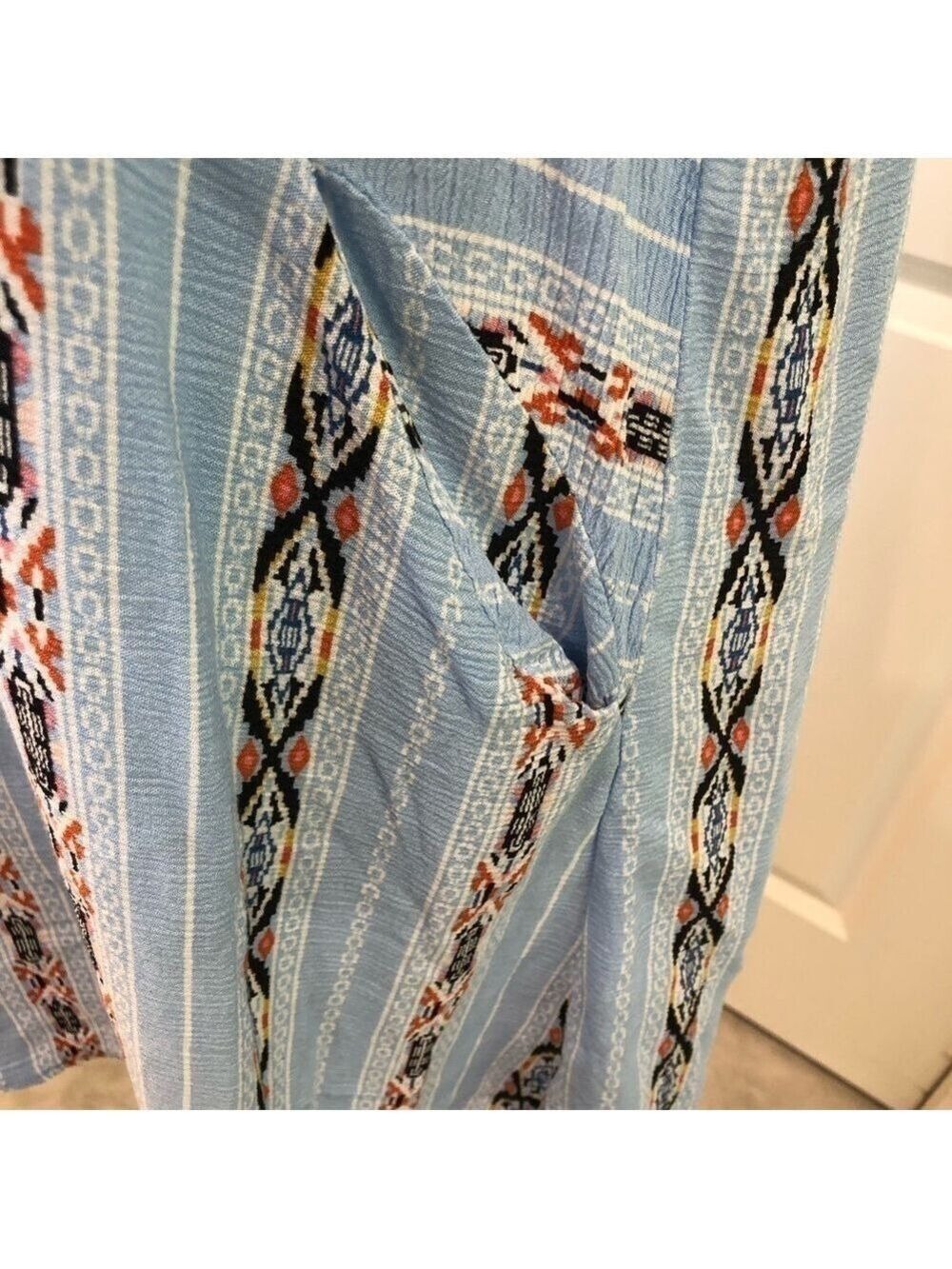 Umgee Size S sleeveless v-neck blue with Aztec print pullover dress pockets - Picture 6 of 10